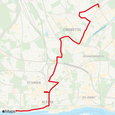 HVV SchnellBus Neumühlen (Fähre) > Bf. Altona > Hoheluft, Gärtnerstr. map