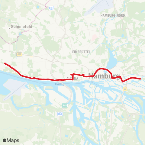 StadtBus/RegionalBus (Hamburg) Blankenese > Hauptbahnhof > Hamm (Osterbrookplatz) map