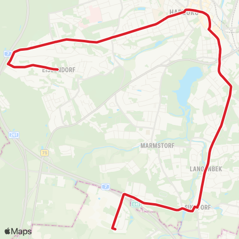 StadtBus/RegionalBus (Hamburg) Eißendorf > Harburg Rathaus > Sinstorf > Beckedorf map