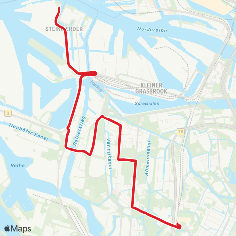 StadtBus/RegionalBus (Umland) Steinwerder (Alter Elbtunnel) > Wilhelmsburg map