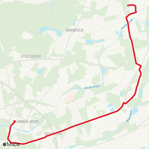 StadtBus/RegionalBus (Hamburg) Barmbek > Dehnhaide > Farmsen > Bramfeld (Ost) map