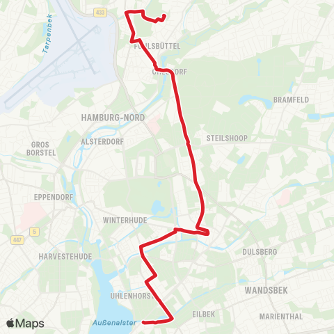 StadtBus/RegionalBus (Hamburg) Uhlenhorst > Barmbek > Hummelsbüttel, Lentersweg map