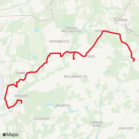 StadtBus/RegionalBus (Hamburg) Ohlsdorf > Fuhlsbüttel > Poppenbüttel > Volksdorf map