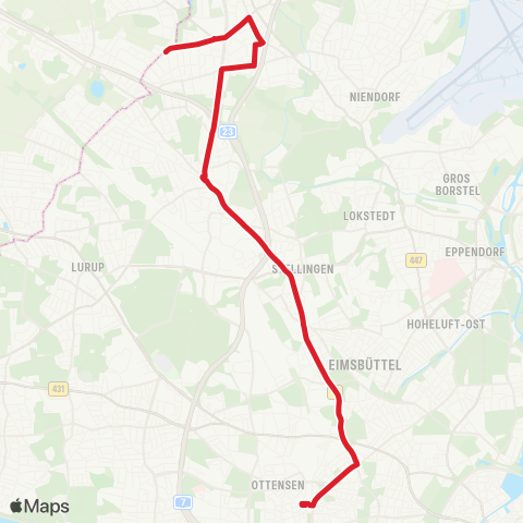 StadtBus/RegionalBus (Hamburg) Schnelsen (Kalvslohtwiete) > Eidelstedt > Langenfelde > Bf. Altona map