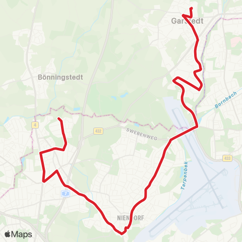 StadtBus/RegionalBus (Hamburg) Schnelsen > Niendorf Markt > Krohnstiegtunnel > Garstedt map