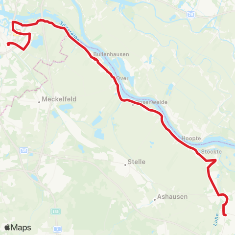 StadtBus/RegionalBus (Hamburg) Winsen > Hoopte > Over > Bullenhausen > Neuland > Bf. Harburg map