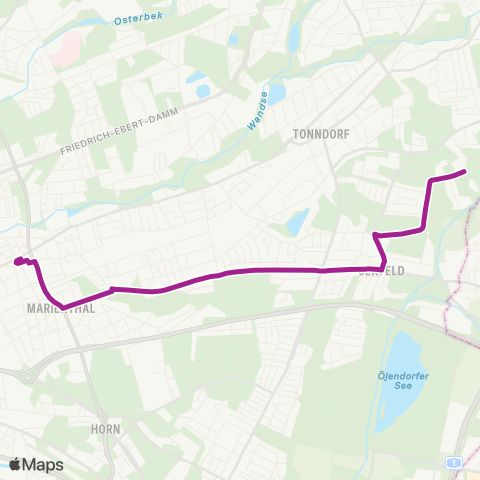 HVV MetroBus Wandsbek Markt > Jenfeld (Glatzer Straße) map