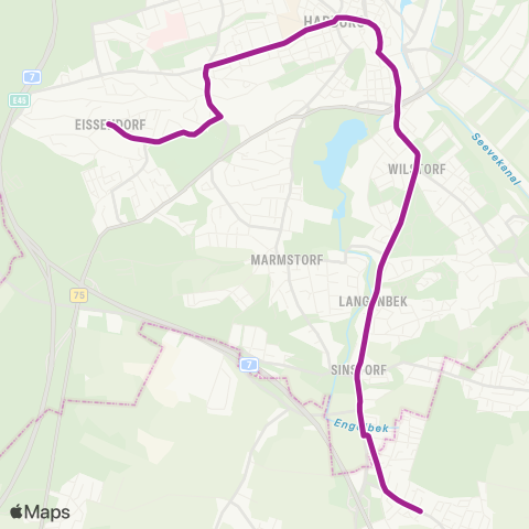 HVV MetroBus Eißendorf > Bf. Harburg > Sinstorf > Fleestedt map