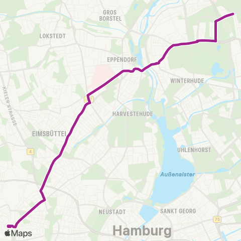 HVV MetroBus Bf. Altona > Eimsbüttel > Eppendorf > City Nord > Rübenkamp map