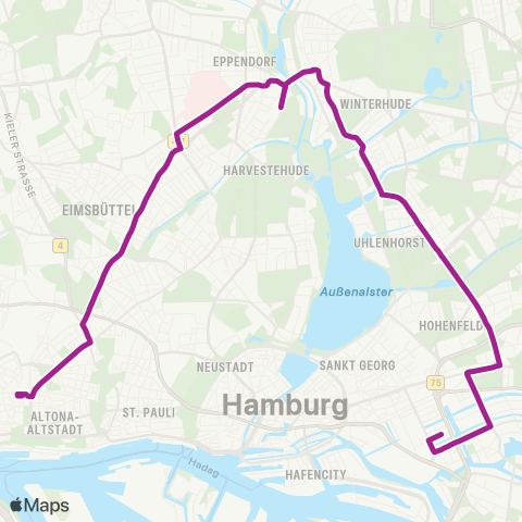 HVV MetroBus Bf.Altona > Winterhude > Burgstraße > Hammerbrook map