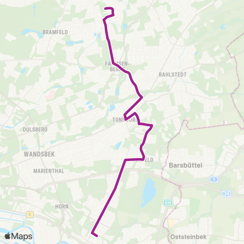 HVV MetroBus Wellingsbüttel > Farmsen > Jenfeld > Billstedt map