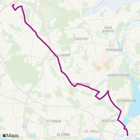 HVV MetroBus Eidelstedt > Langenfelde > Rathausmarkt > Brandstwiete >Osakaallee map