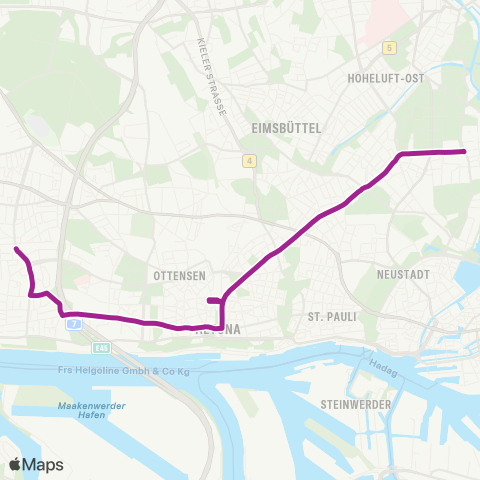 HVV MetroBus Othmarschen > Bf. Altona > Alsterchaussee map