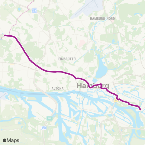 HVV MetroBus Schenefeld > Bahrenfeld > Holstenstr. > Rathausmarkt > Hbf. > Tiefstack map