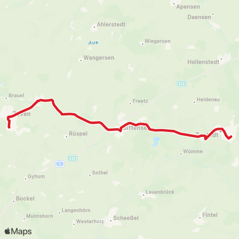 StadtBus/RegionalBus (Umland) Zeven, Kanalstraße / Schule - Groß Meckelsen, L 142 Autobahnbrücke - Tostedt, Bahnhof map