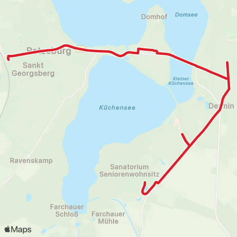 StadtBus/RegionalBus (Umland) Bf. Ratzeburg > Vorstadtschule - Krankenhaus > Seniorenwohnsitz map