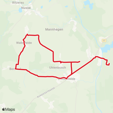 StadtBus/RegionalBus (Umland) Alt Mölln > Poggensee > Borstorf > Breitenfelde > Mölln, Schulberg map