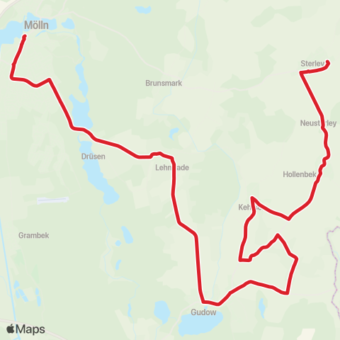 StadtBus/RegionalBus (Umland) Sterley, Schule > Kehrsen > (Segrahn >) Gudow > Mölln, Zob map