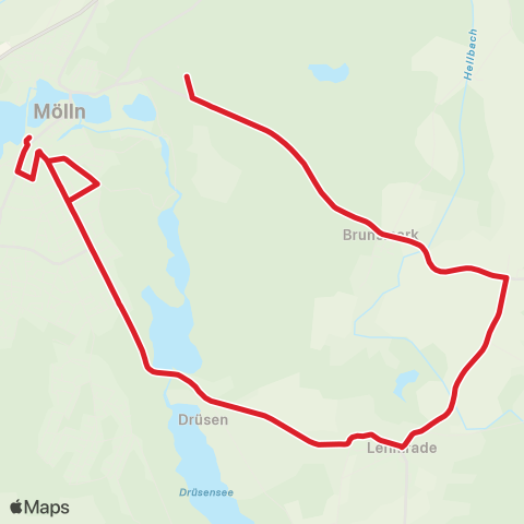 StadtBus/RegionalBus (Umland) Mölln, Augustinum > Mölln, Zob > Drüsen > Lehmrade map