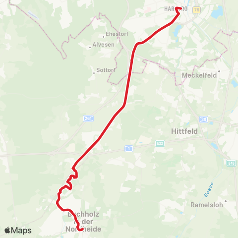 StadtBus/RegionalBus (Umland) Bf. Buchholz > Nenndorf - Tötensen > Bf. Harburg map