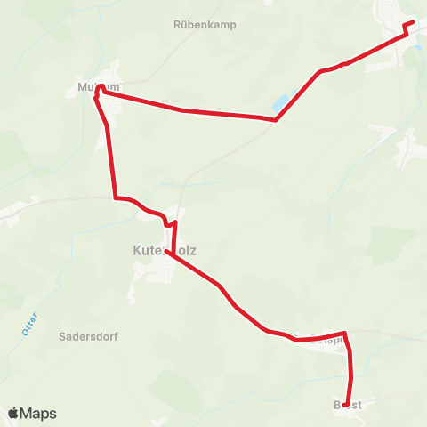 StadtBus/RegionalBus (Umland) Groß Aspe > Kutenholz - Mulsum > Fredenbeck map