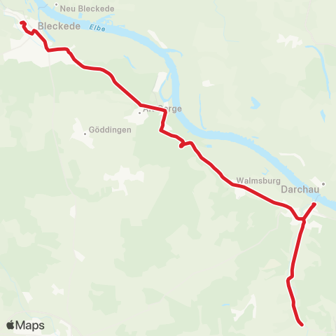 StadtBus/RegionalBus (Umland) Bleckede > Alt Garge > Barskamp > Neu Darchau > Moislingen map