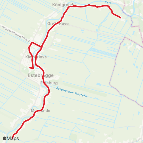 StadtBus/RegionalBus (Umland) Moorende > Hove > Estebrügge map