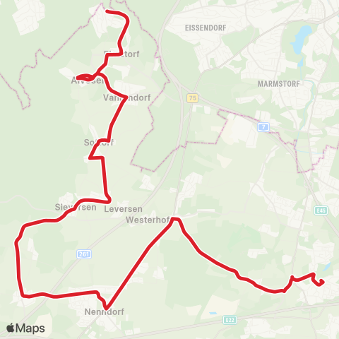 StadtBus/RegionalBus (Umland) Ehestorf > Nenndorf > Hittfeld map