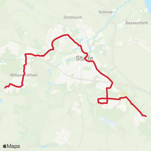 StadtBus/RegionalBus (Umland) Agathenburg > Airbus - Bf. Stade - Pferdemarkt - Krankenhaus - Hahle > Wiepenkathen map