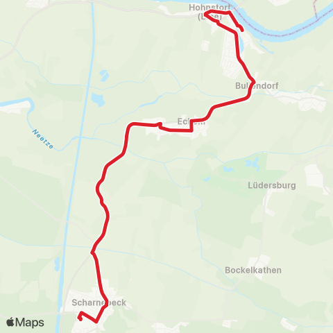 StadtBus/RegionalBus (Umland) Scharnebeck > Echem > Bullendorf > Hohnstorf map