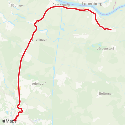 StadtBus/RegionalBus (Umland) Hittbergen >Hohnstorf > Artlenburg > Brietlingen > Lüneburg map