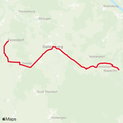 StadtBus/RegionalBus (Umland) Bavendorf > Gienau > Dahlenburg > Oldendorf > Breese > Nieperfitz map