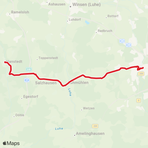 StadtBus/RegionalBus (Umland) Lüneburg > Kirchgellersen > Salzhausen > Wildpark > Hanstedt map