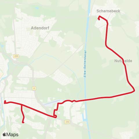 StadtBus/RegionalBus (Umland) Lüneburg > Nutzfelde > Lentenau > Schulzentrum Scharnebeck map