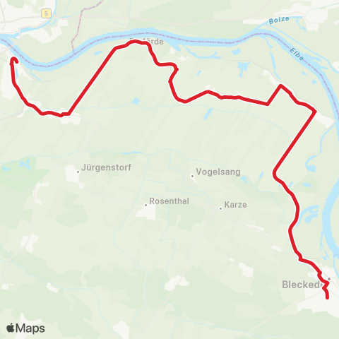 StadtBus/RegionalBus (Umland) Hohnstorf > Hittbergen > Brackede > Radegast > Bleckede map