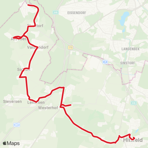 StadtBus/RegionalBus (Umland) Ehestorf > Nenndorf > Hittfeld map