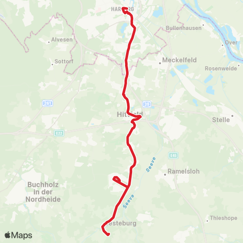 StadtBus/RegionalBus (Umland) Jesteburg > Bendestorf > Hittfeld > Bf.Harburg map