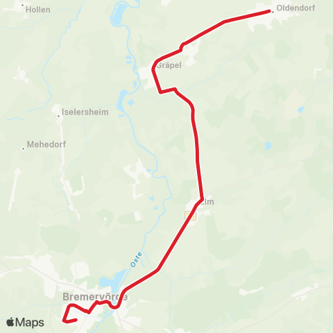 StadtBus/RegionalBus (Umland) Oldendorf, Lämmerhof - Elm, Post - Bremervörde, Schulzentrum map