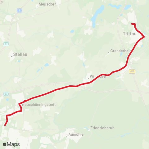 StadtBus/RegionalBus (Umland) Glinde > Neuschönningstedt > Witzhave > Grande > Trittau map