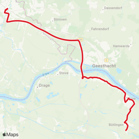 StadtBus/RegionalBus (Umland) Bf. Bergedorf > Rönne > Tespe > Avendorf / Bütlingen map