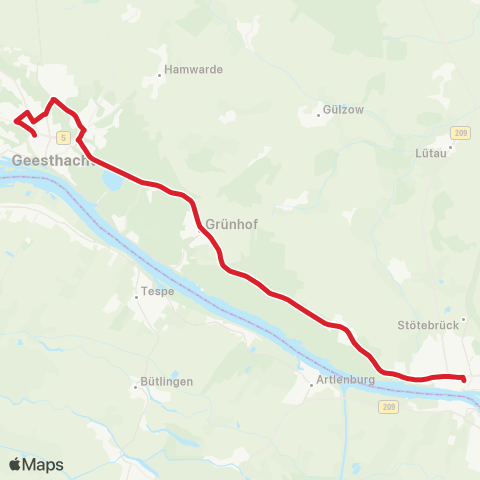 StadtBus/RegionalBus (Umland) Lauenburg > Grünhof > Geesthachter Schulen map