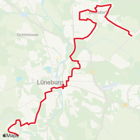 StadtBus/RegionalBus (Umland) Oedeme > AM Sande > Zob / Bahnhof > Adendorf > Erbstorf map