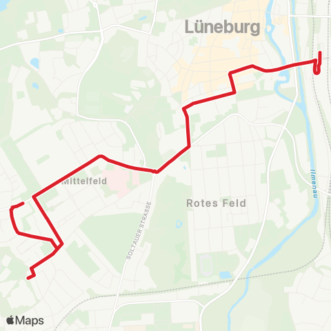 StadtBus/RegionalBus (Umland) Bf. Lüneburg > AM Sande > Städt. Klinikum > Teufelsküche (-Sz Oedeme) map