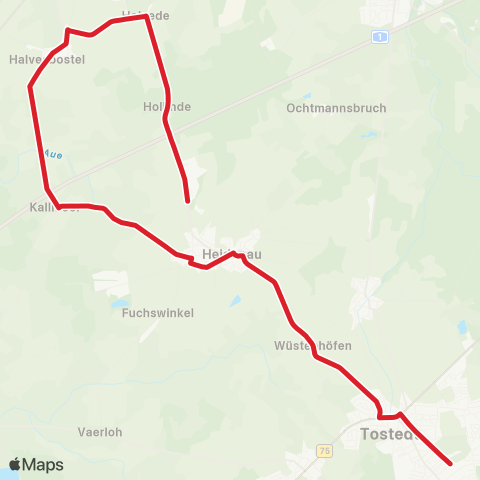 StadtBus/RegionalBus (Umland) Heidenau > Holvede > Halvesbostel > Tostedt map