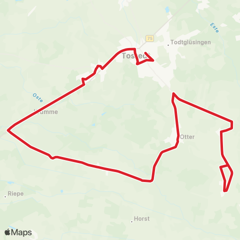 StadtBus/RegionalBus (Umland) Todtshorn > Otter > Königsmoor > Wistedt > Tostedt map