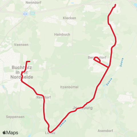 StadtBus/RegionalBus (Umland) Beckedorf > Harmstorf > Jesteburg > Lüllau / Reindorf > Buchholz map