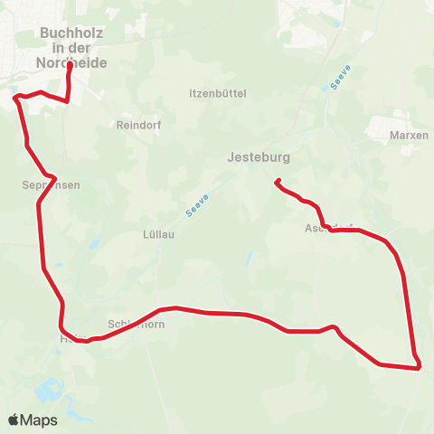 StadtBus/RegionalBus (Umland) Buchholz / Wesel > Evendorf > Hanstedt > Jesteburg map