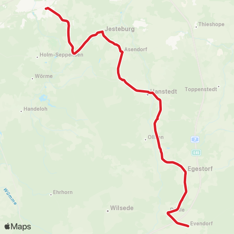 StadtBus/RegionalBus (Umland) Evendorf > Hanstedt - Jesteburg > Buchholz map