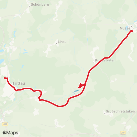 StadtBus/RegionalBus (Umland) Nusse, Zob > Trittau, Schulzentrum map