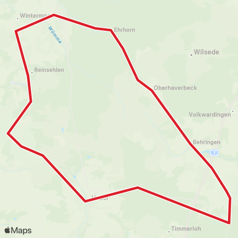 Andere Linien Heide-Shuttle Oberhaverbeck - Schneverdingen - Bispingen - Oberhaverbeck map